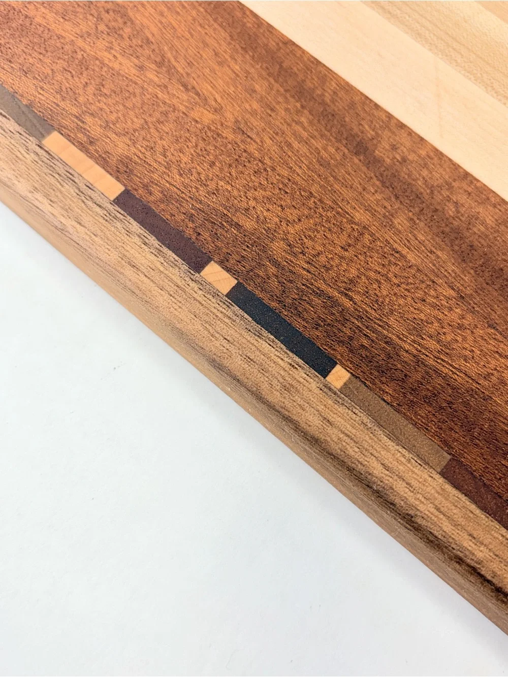 Wood Serving or Cutting Board with Built-In Handle Muilti Tone Wood Inlay